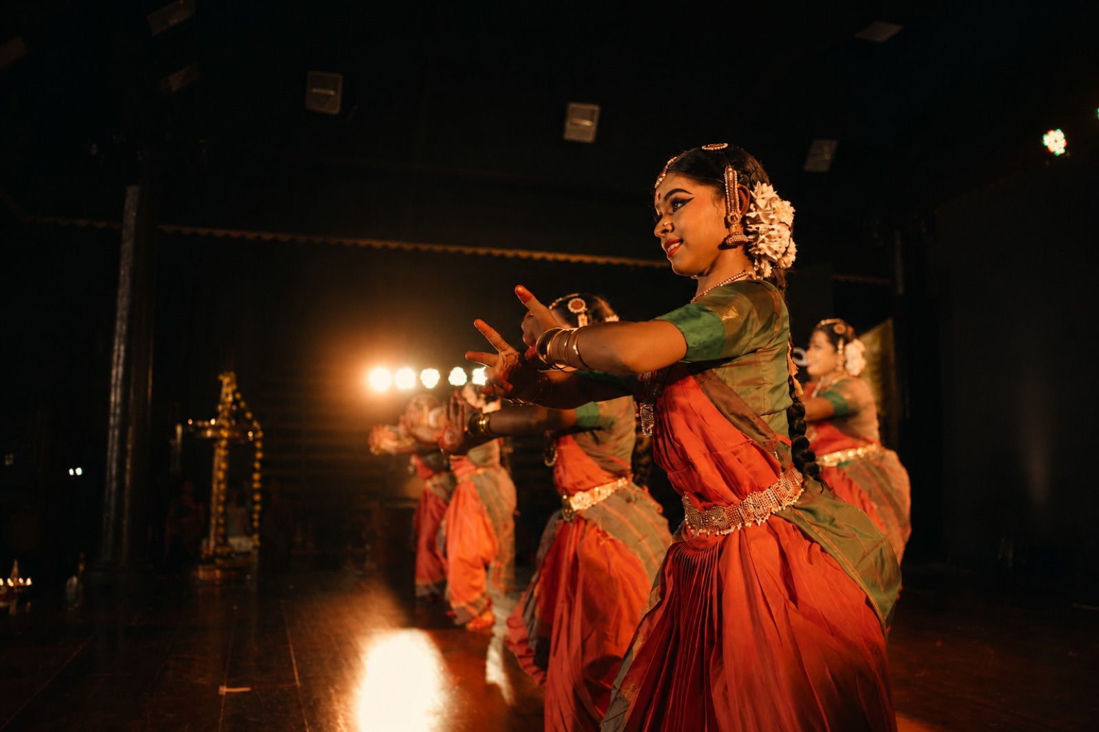 Young Bharatanatyam dancer in traditional gold jewellery
